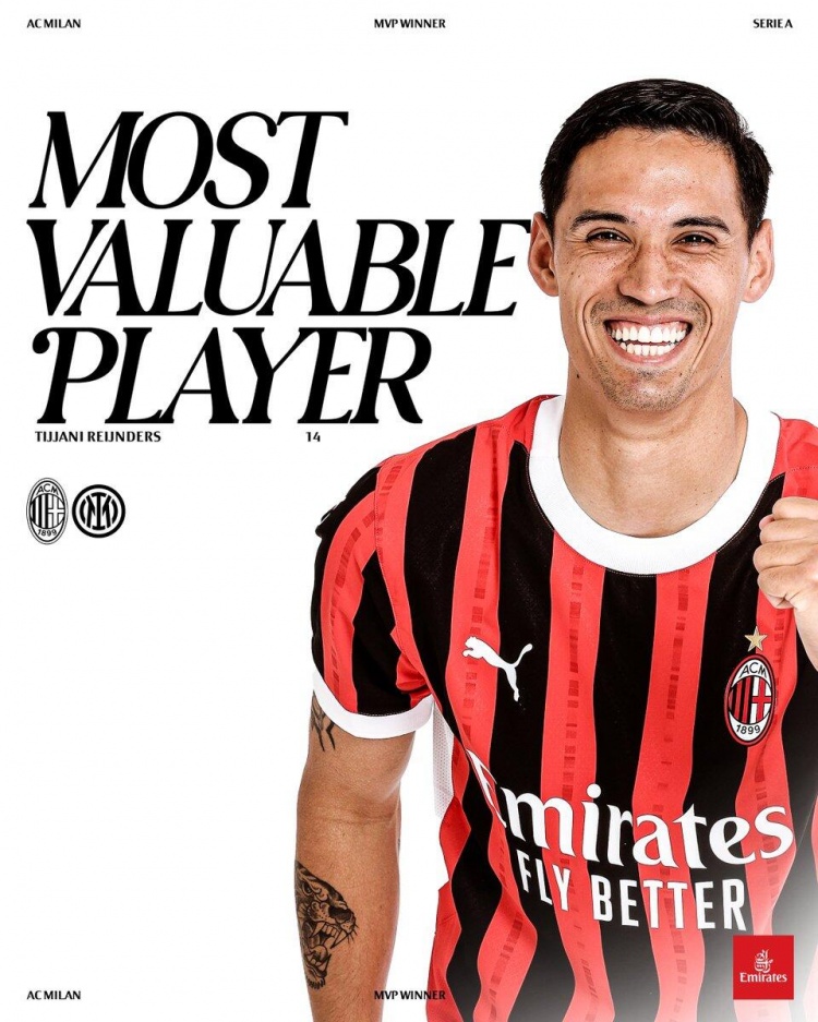 打进制胜球的赖因德斯当选 Milan 本场最佳